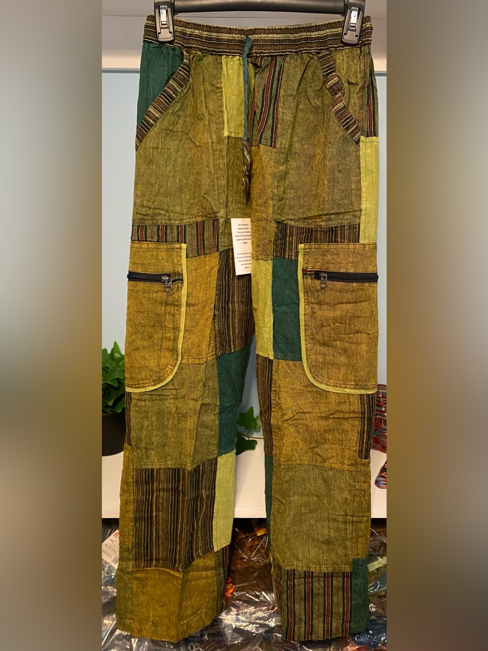Boho Kantha Shades of green Patchwork Handmade Pants. (Item #738)
